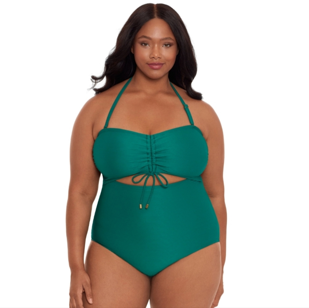 TimeANDTrue Women's Plus Ribbed Cutout One Piece Swimsuit